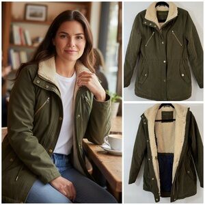 NAUTICA Olive Green Water Resistant Parka Jacket Size S Utility, Minimalist